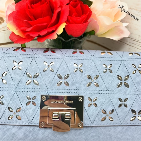 Michael Kors Tina pale blue silver floral clutch - Picture 2 of 7